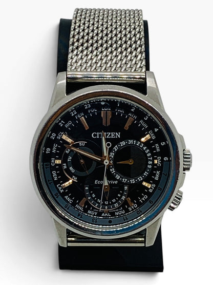 Citizen Eco-Drive Calendrier 46mm Automatic Watch Black Silver Mesh