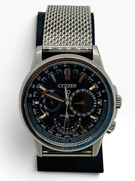 Citizen Eco-Drive Calendrier 46mm Automatic Watch Black Silver Mesh