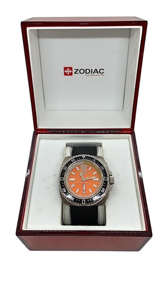 Zodiac Z02303 Watch 48mm Orange Quartz Rubber 23mm Lug 6.5in