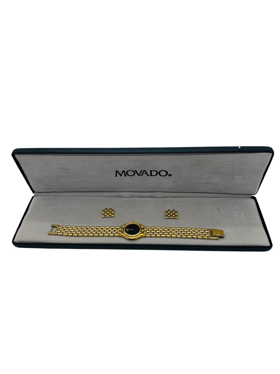 Movado Gold Tone 18-25-816 Quartz Watch Stainless Steel 21mm Black Face