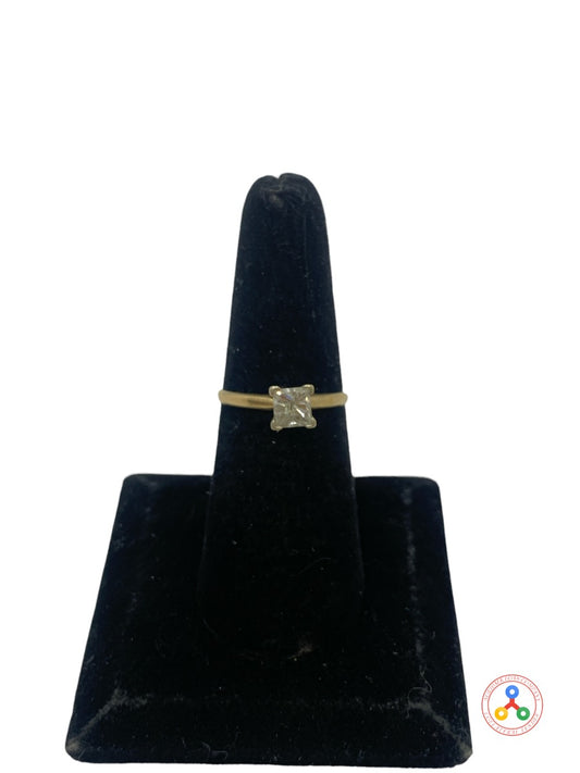 14K Yellow Gold Solitaire Princess Cut Diamond Ring 0.75ctw Size 7.25