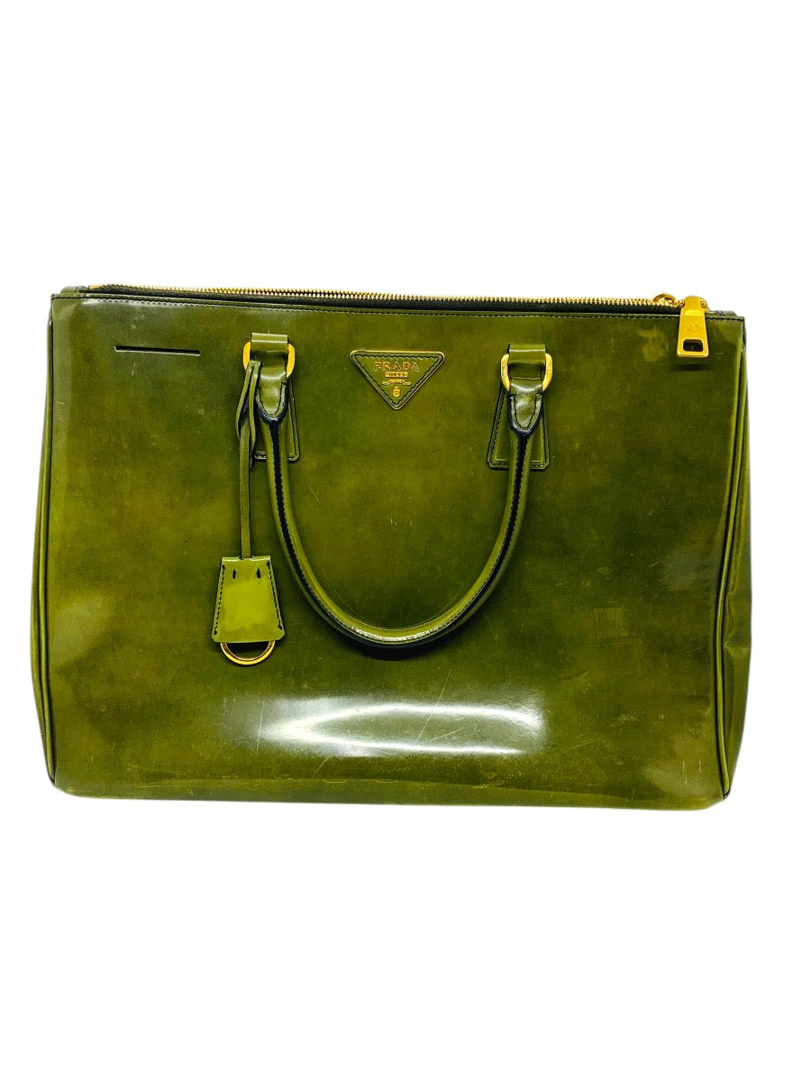 Prada Galleria HandBag Olive Green Patent Saffiano Lux