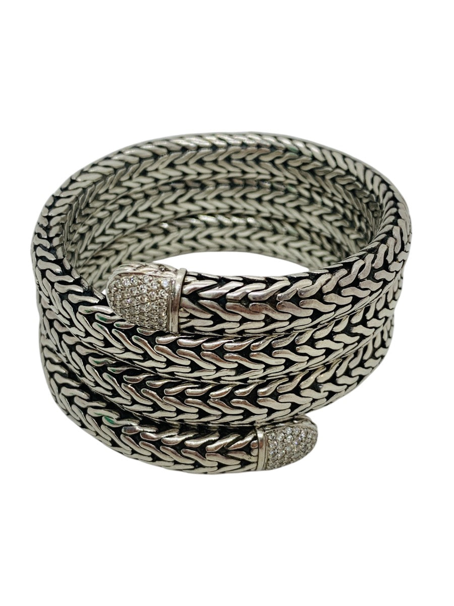 John Hardy .925 Sterling Silver 18k Gold Four row coil pave Diamond Wrap Bracelet