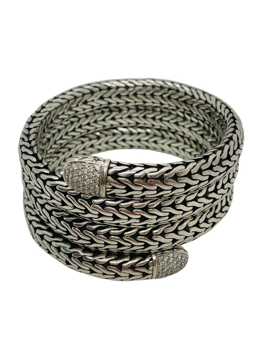 John Hardy .925 Sterling Silver 18k Gold Four row coil pave Diamond Wrap Bracelet