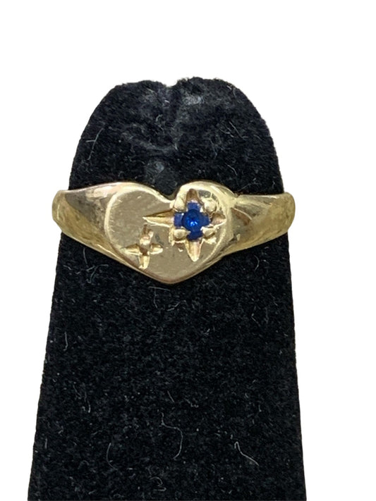 14K Yellow Gold Child's Ring w/ Small Blue Stone - Size US 1 - 1.3g