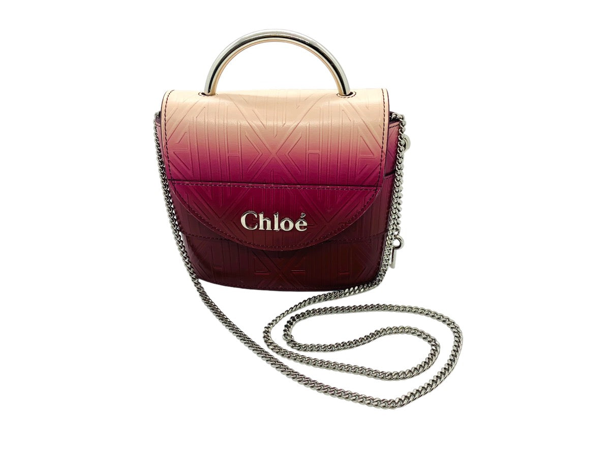 (READ) Pre-Owned Chloé Aby Lock Leather Bag Pink/White Gradient