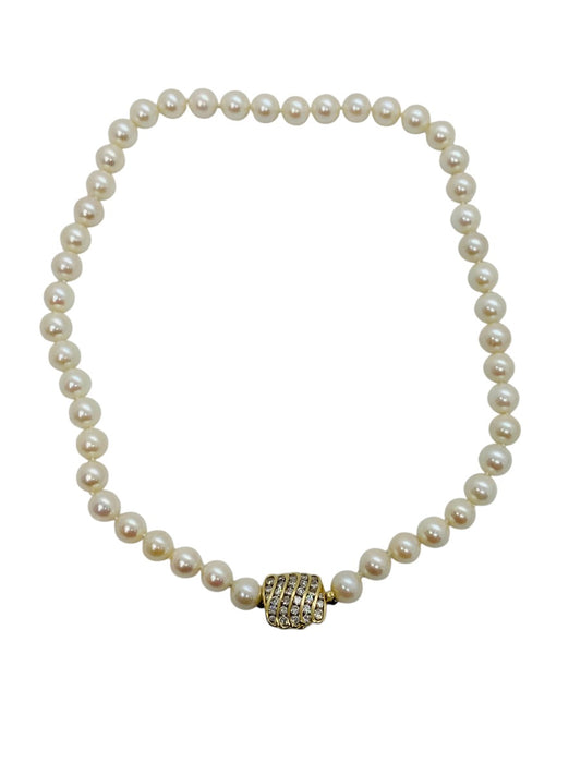 18K 2-Tone Natural White Pearl Diamond Necklace 19" | 46.5 Grams