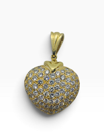 18K Solid Yellow Gold Heart Pendant Round Diamond 17.9 Grams | 1.64 TCW