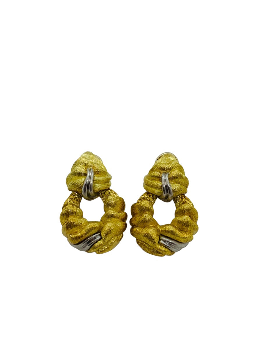 Henry Dunay Sabi 18k/Plat Two-Tone Brushed Knot-Style Clip Earrings