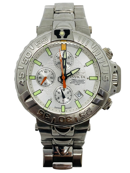 Invicta Subaqua Noma II Automatic 52mm Watch Stainless Steel Band White Dial 7in