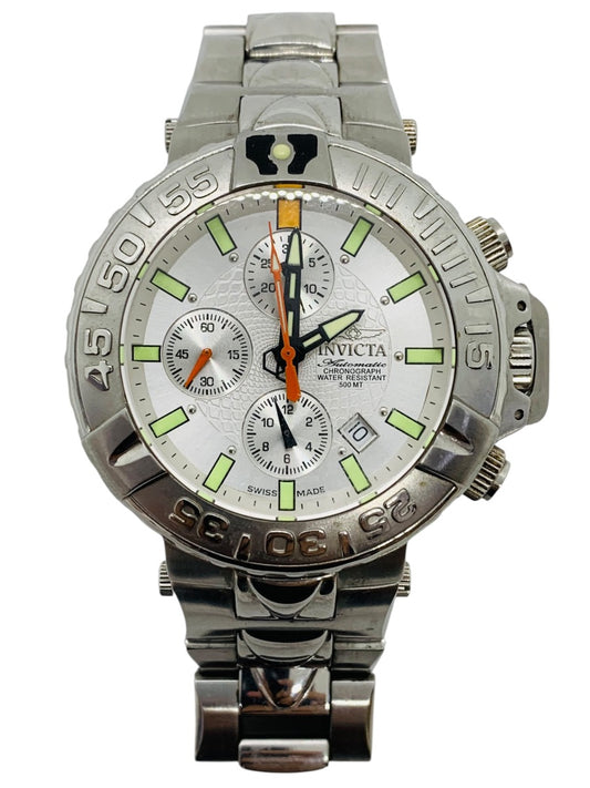 Invicta Subaqua Noma II Automatic 52mm Watch Stainless Steel Band White Dial 7in