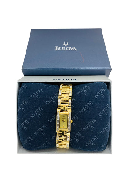 Bulova Lady's Tank Yellow Tone Square Quartz Watch w/ Box
