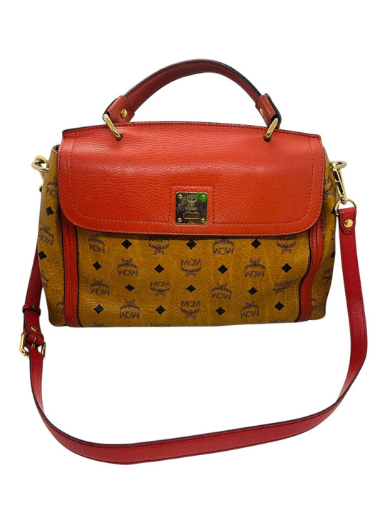 MCM Leather Crossbody Cognac In Viestos Detachable Strap