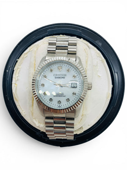Croton Automatic Diamond Watch 10atm-330ft Stainless Steel White Face