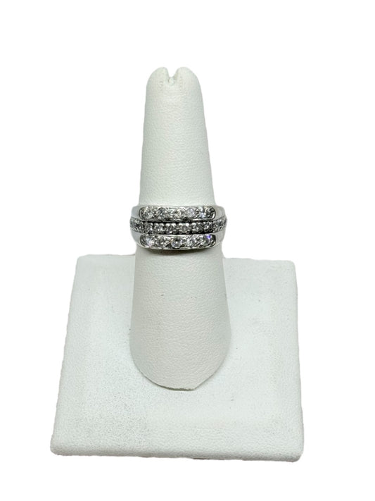 14K White Gold Triple Row Natural Diamond Band | Size 7 | 7.9g