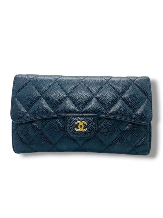 Chanel Classic Long Flap Lambskin Quilted Black Wallet