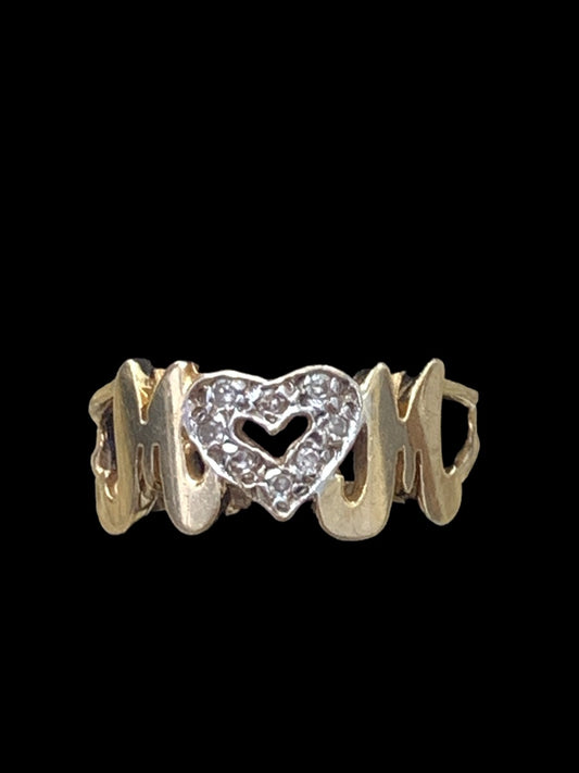 10K Yellow Gold "MOM" Heart Ring - Size 5.5 - 2.4g