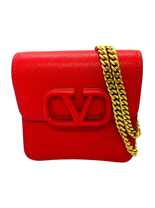 Valentino Garavani VLogo Red Compact Wallet w/ Chain Strap