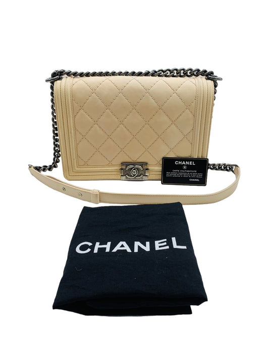 Chanel Beige Large Double Stitching Boy Bag w/ Card & Dust Bag