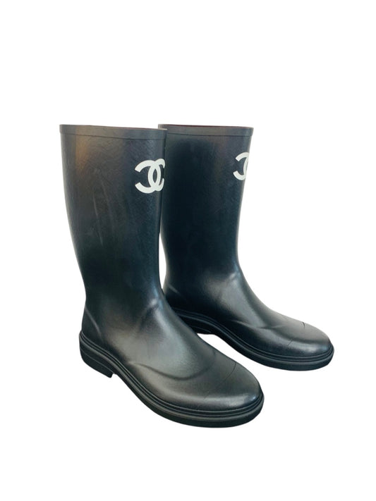 Chanel Size 42 Black Rubber High Boots