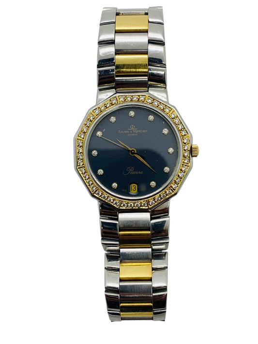 Baume & Mercier Riviera 5131.050 18k Gold/SS Diamond Bezel Swiss Quartz Watch