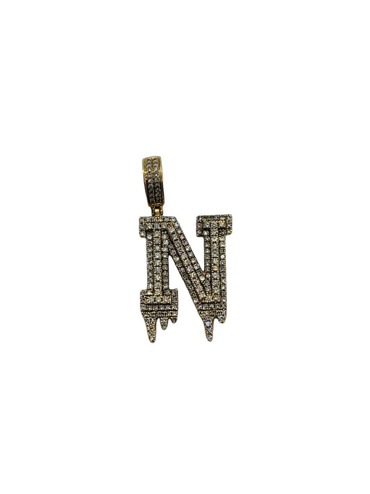 10K Yellow Gold Diamond Letter "N" Pendent 6.9g/1.67 CTW