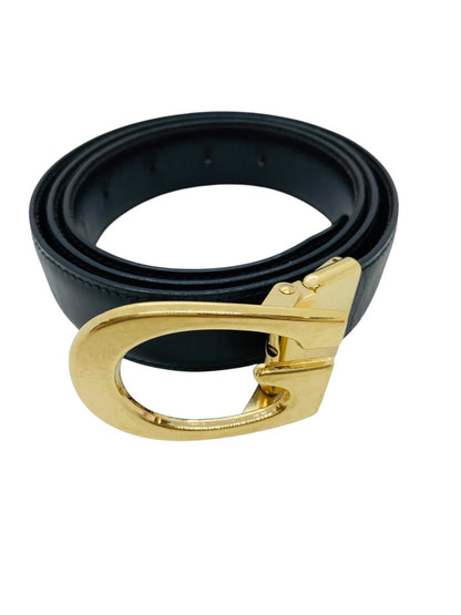 Gucci Buckle Leather Metal Black Belt Size 34