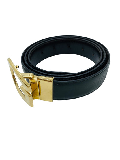 Gucci Buckle Leather Metal Black Belt Size 34