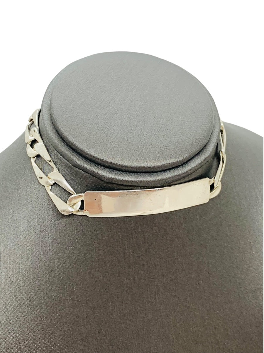 .925 Figaro ID Sterling Silver Bracelet (8.5g)