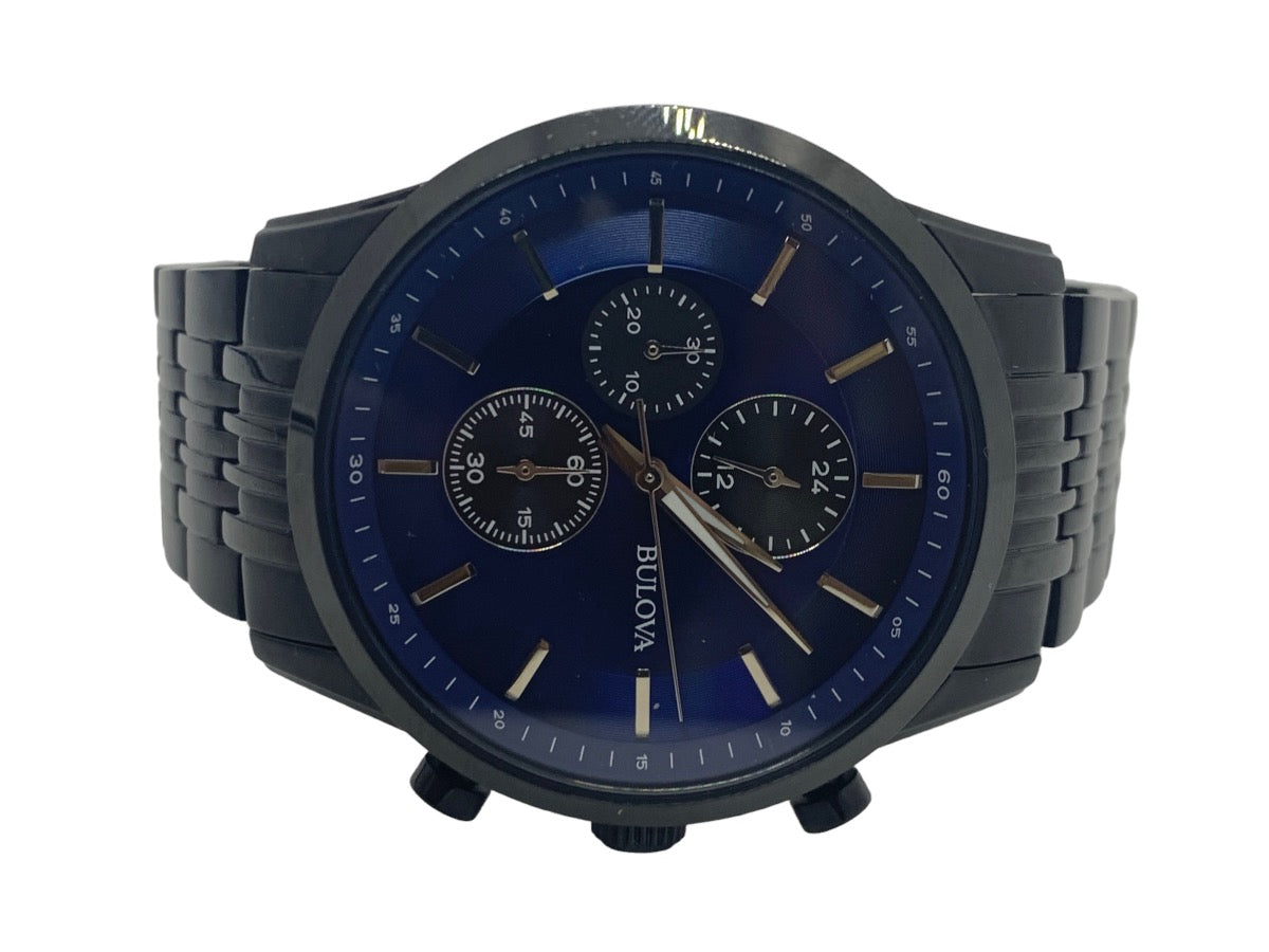 Bulova 98A300 Black Blue Dial Chronograph Steel Watch