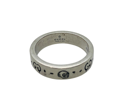 Gucci Ghost Skull Ring Sterling Silver .925 GG 6mm 8 Grams Made In Italy