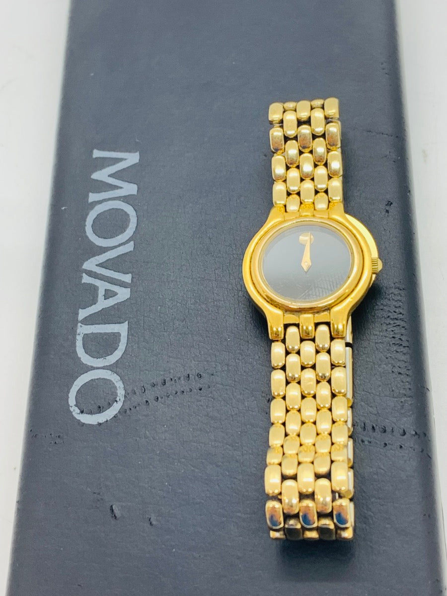 Movado Gold Tone 18-25-816 Quartz Watch Stainless Steel 21mm Black Face