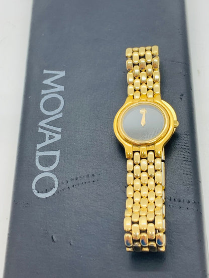 Movado Gold Tone 18-25-816 Quartz Watch Stainless Steel 21mm Black Face