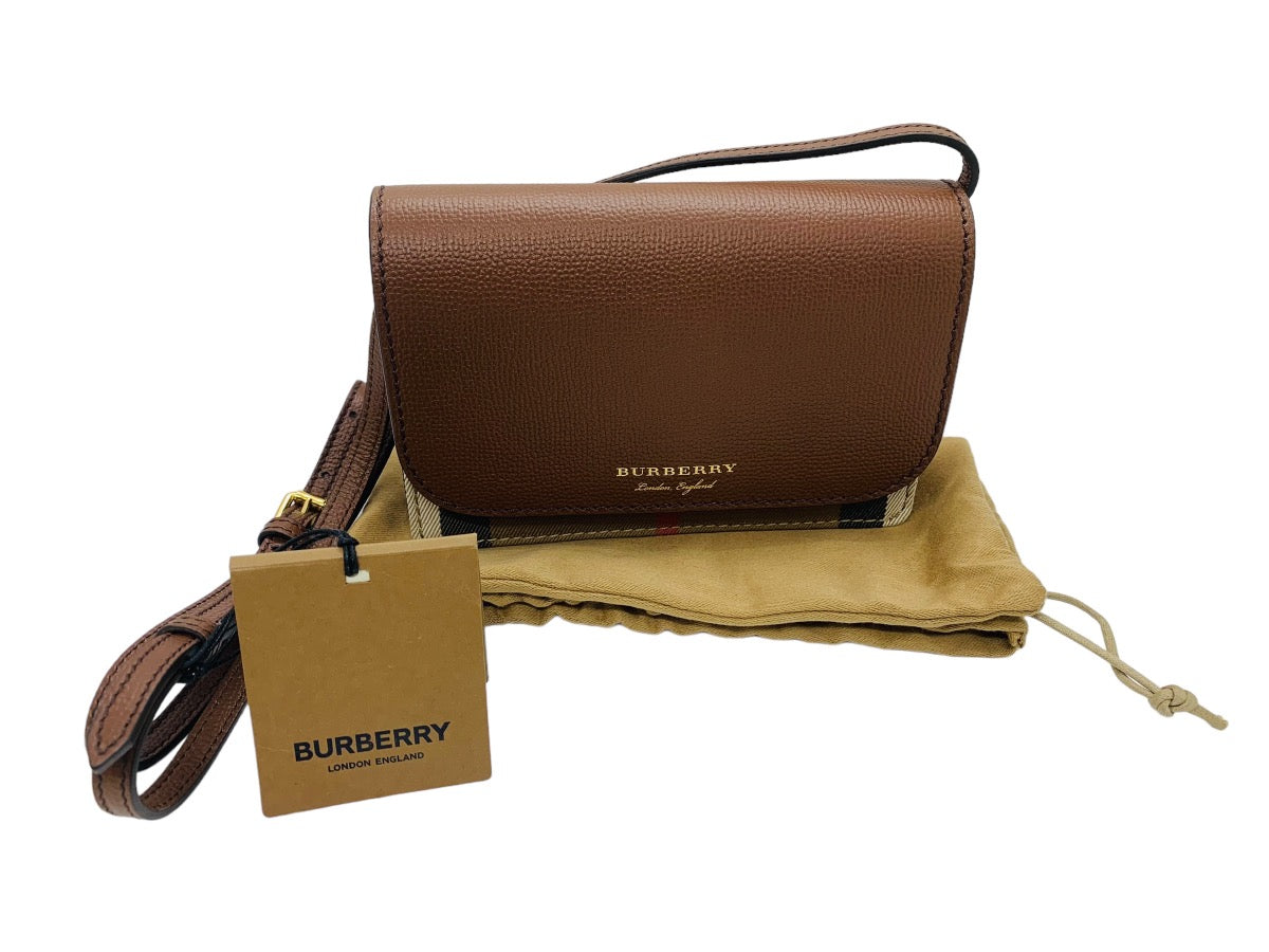 Burberry Hampshire House Check Derby Tan Leather Crossbody Bag