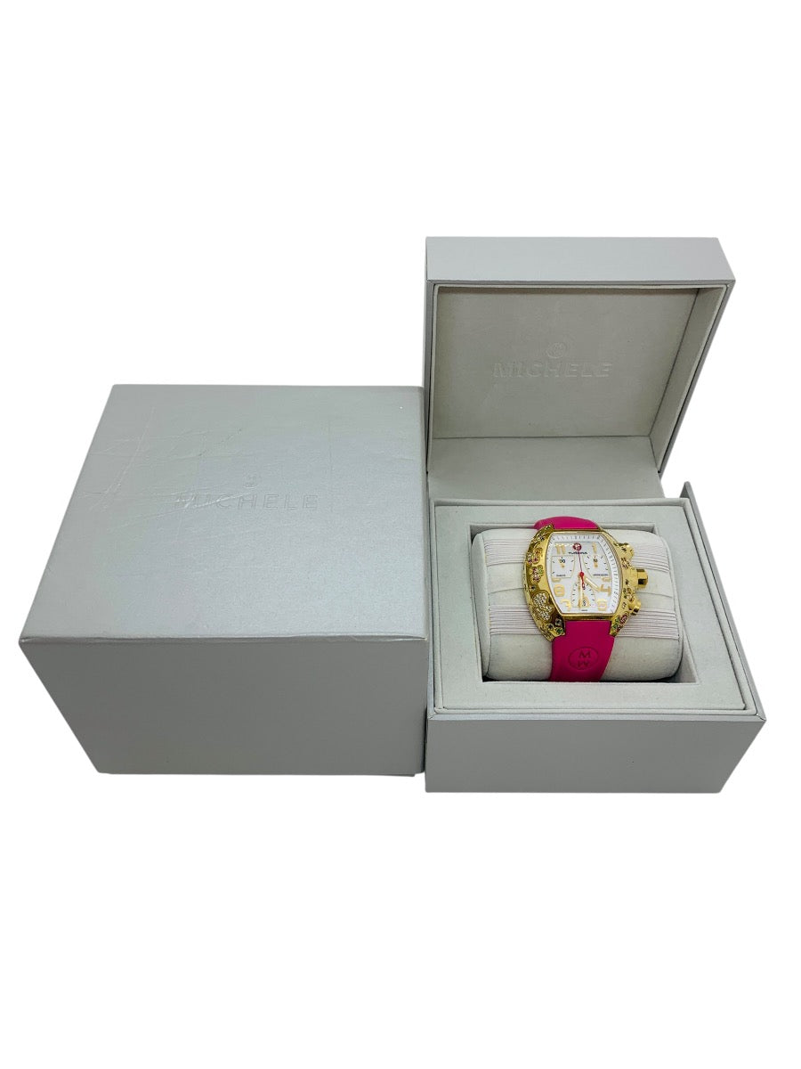 Michele Turbina Butterfly Lady's Chronograph 44mm Quartz Watch Pink Rubber Strap