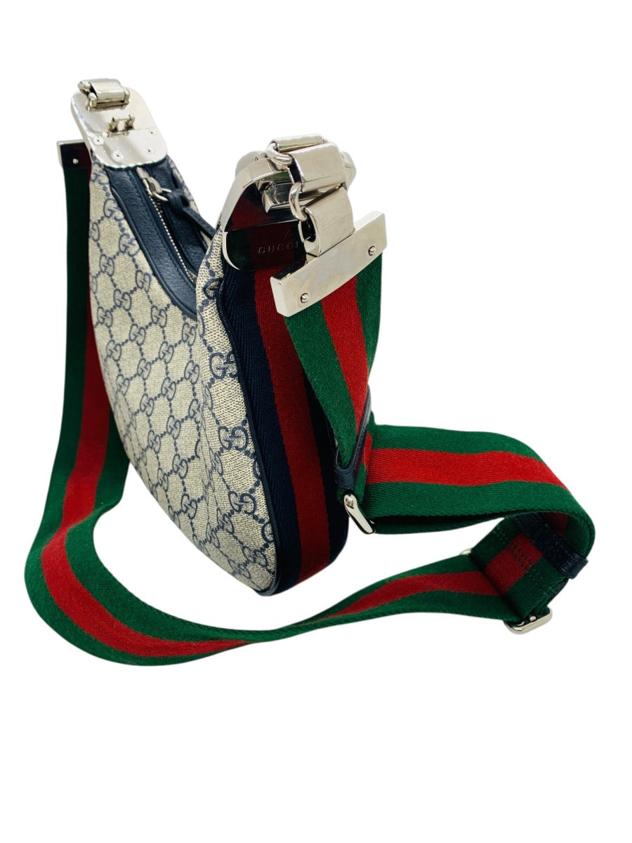 GUCCI Attache Medium Shoulder Bag GG Supreme Canvas Web Stripe 2Way 699409