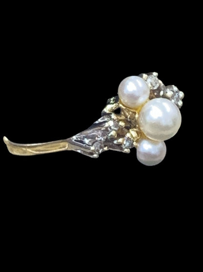 14K Yellow Gold/Diamond/Pearl Ring - 0.06tcw - Size 5 - 2.3g