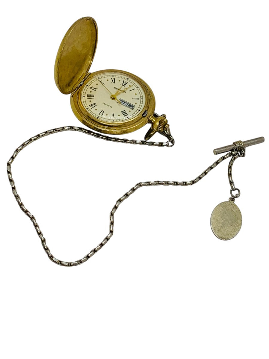 Gerard Day/Date Gold Tone Hunter-Case Pocket Watch Quartz