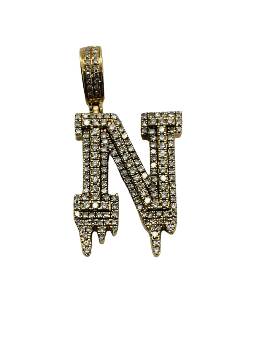 10K Yellow Gold Diamond Letter "N" Pendent 6.9g/1.67 CTW