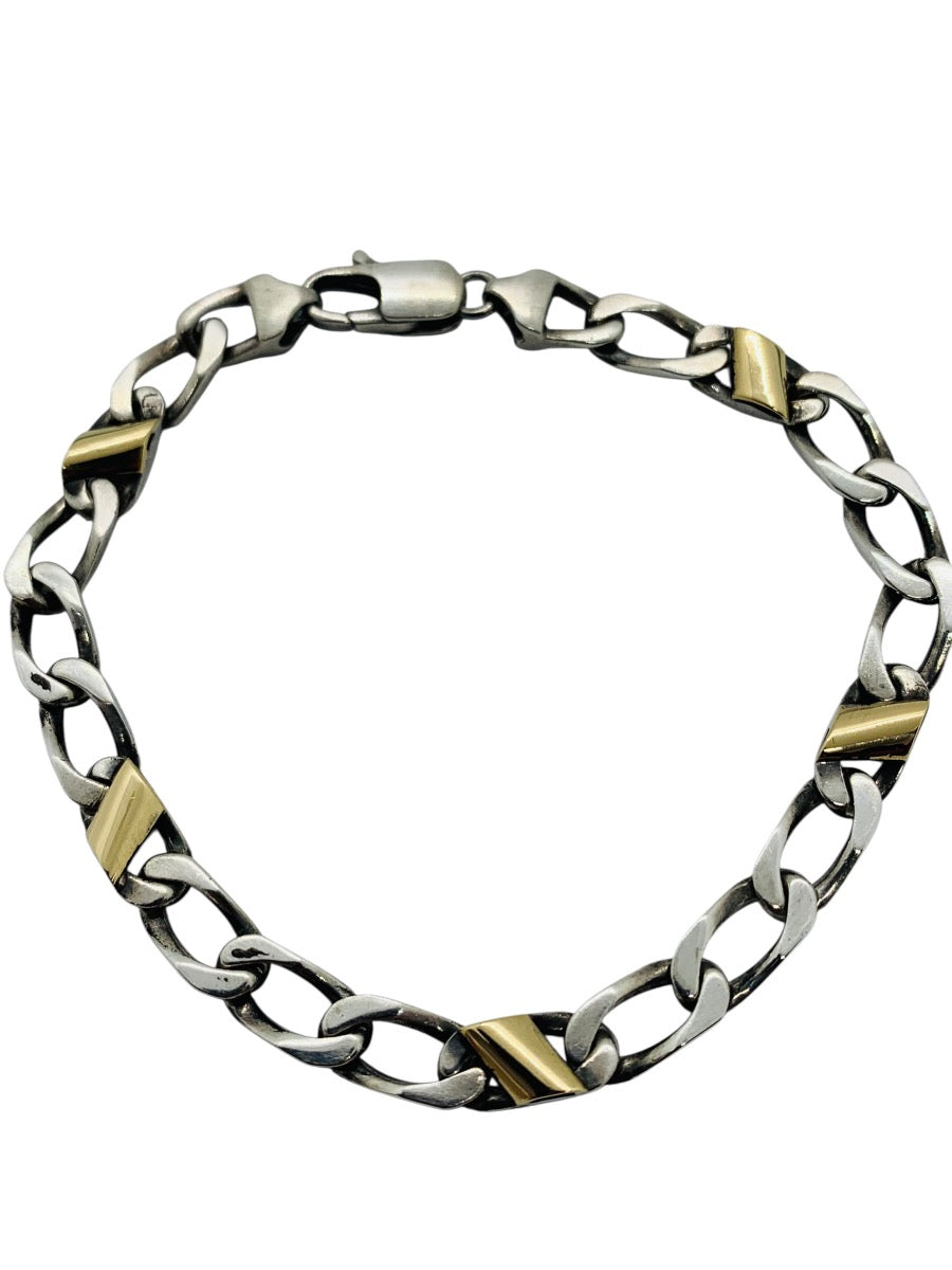 Tiffany & Co. 18KYG & Sterling Silver Curb Link Bracelet 7" 11.1g
