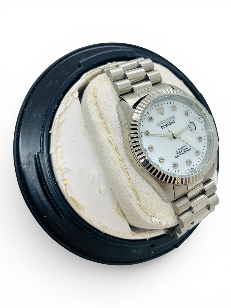 Croton Automatic Diamond Watch 10atm-330ft Stainless Steel White Face