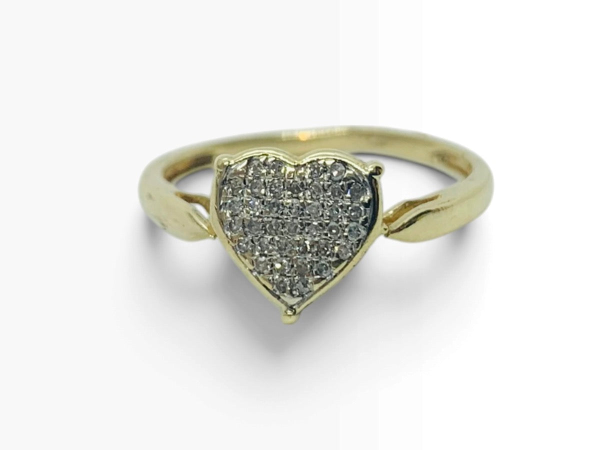 10K Yellow Gold Diamond Heart Lady's Ring 1.5 Grams | Size 6 1/2 | .040 TCW
