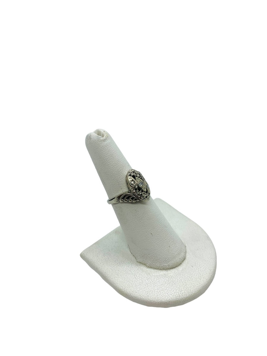 14K White Gold Lady's Ring | 3 Diamonds | 0.07 CTW | 4.0 Grams | Size 6.5