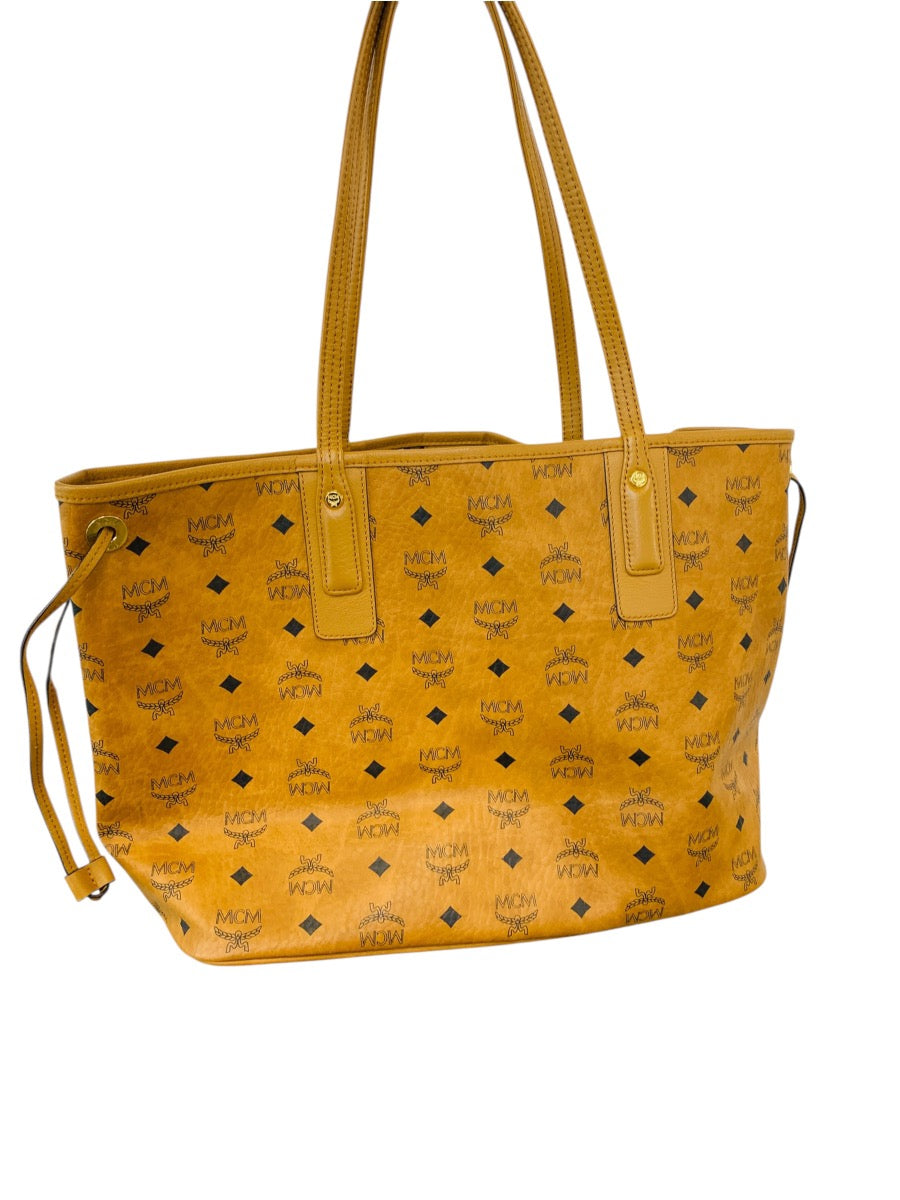 MCM Liz Large Reversible Visetos Brown Cognac Shopper Tote Bag Q5419