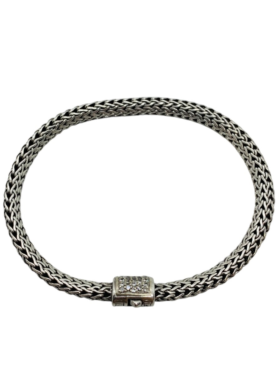 John Hardy Sterling Silver Icon Bracelet 7.625" x 6.5 mm Pave Diamond Clasp