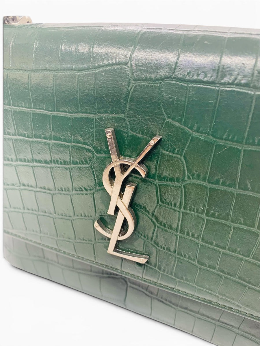 Yves Saint Laurent Sunset Green Crocodile Shoulder Bag Chain Strap
