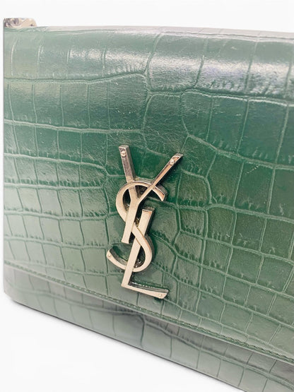 Yves Saint Laurent Sunset Green Crocodile Shoulder Bag Chain Strap