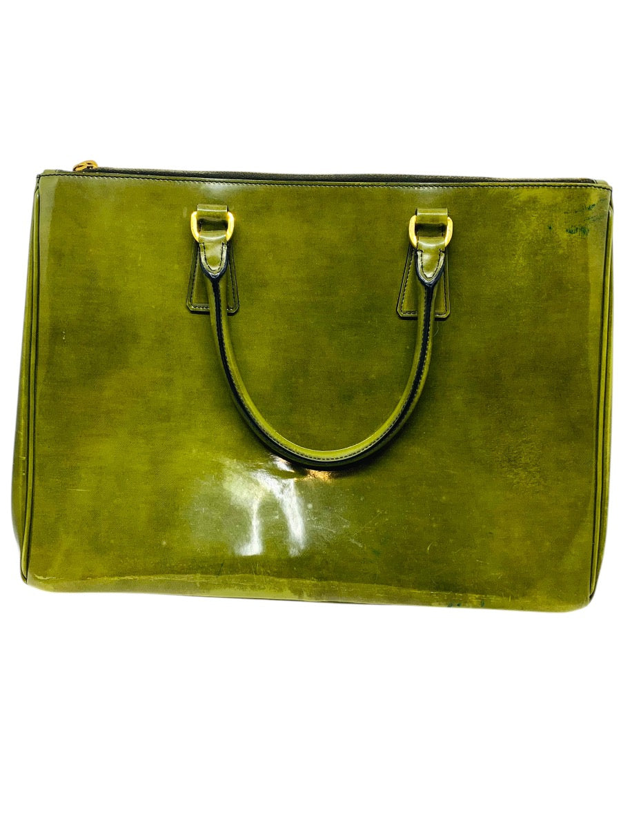 Prada Galleria HandBag Olive Green Patent Saffiano Lux