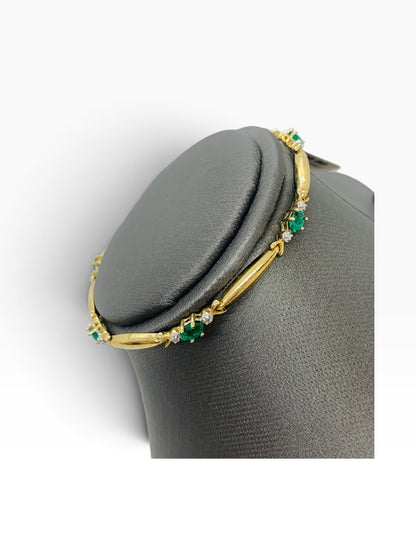10K Yellow Gold Diamond Oval Cut Emerald Bracelet | 1 TCW | Size 7.5 | 4.2g