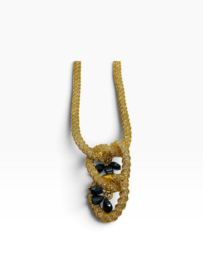 22K Yellow Gold Byzantine Braided Knot Necklace w/ Woven Stones 25.8 Gr | 17"